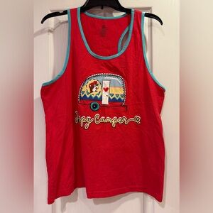 Buc-ees T-Shirt Womens Sz 2XL Red Tank Top Happy Camper Racer back